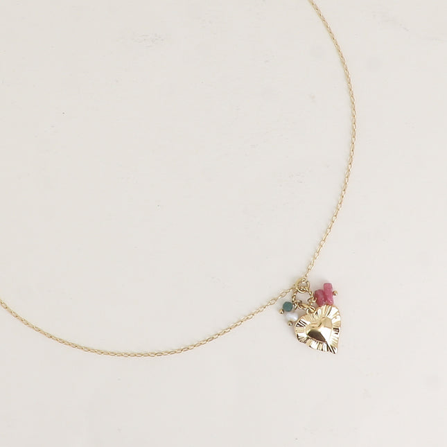 Necklace - textured heart, natural stones