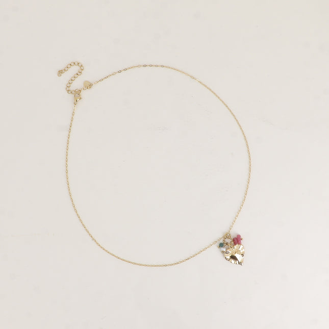 Necklace - textured heart, natural stones
