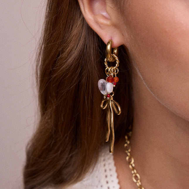 Creole earrings - twisted ring, bow tie, heart and natural stones
