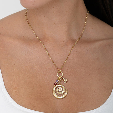 Necklace - snail shell, anchor and natural stones