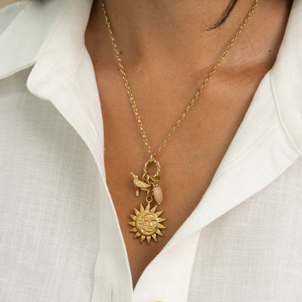 Necklace - 3 pieces (eclipse, sun, moon, heart pearl and bird)