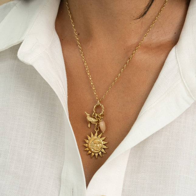Necklace - 3 pieces (eclipse, sun, moon, heart pearl and bird)