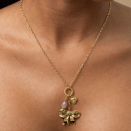Collier - noeud papillon, coeur et pierre naturelle