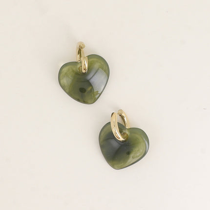 Creole earrings - resin ring and heart