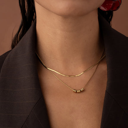 Collier Bancha - 2 rangs, maille miroir et maille type vénitienne avec pendentif 3 cylindres striés