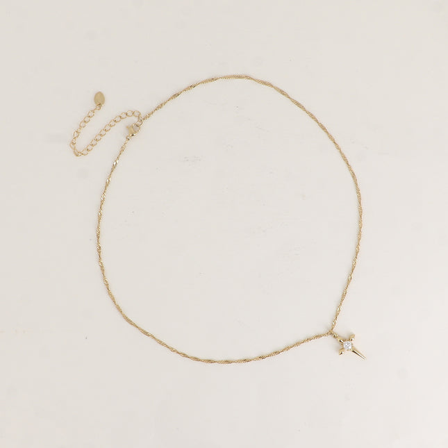 Collier - maille torsadée et croix religieuse avec cristal