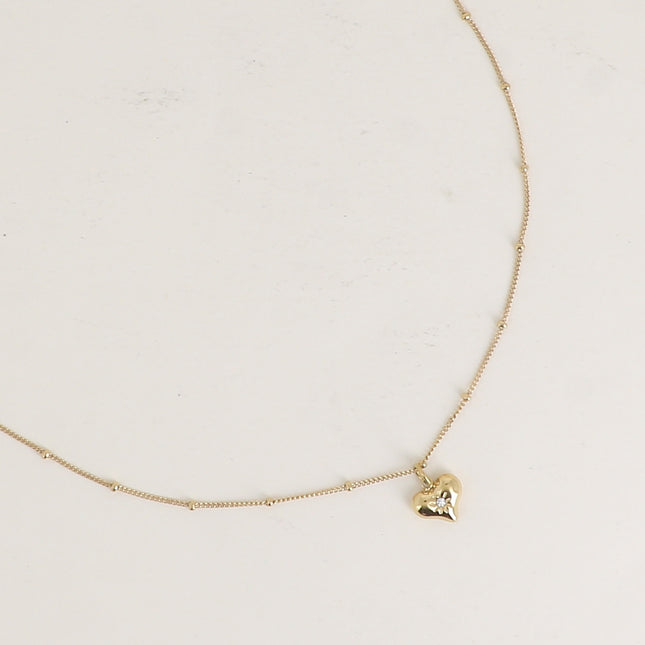 Collier - maille avec boules, coeur avec cristal
