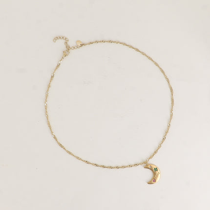 Collier - maille torsadée, "LOVE", croissant de lune, étoile, trèfle, coeur avec oxydes de zirconium