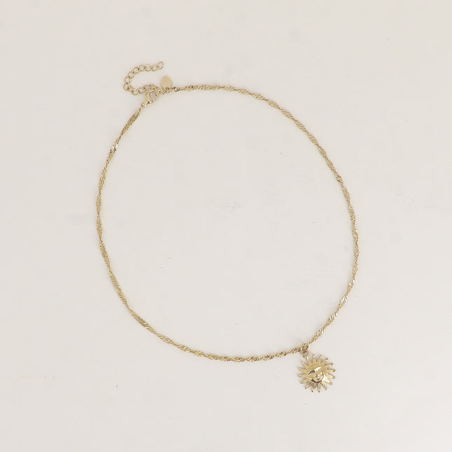 Collier - maille torsadée, soleil avec visage humain