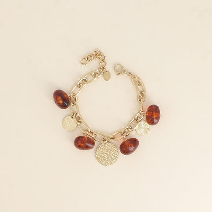 Mocha Bracelet - resin beads and textured round charms