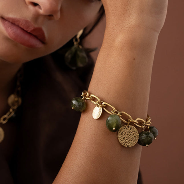 Mocha Bracelet - resin beads and textured round charms