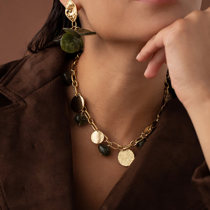 Collier Mocha - perles en résine et pampilles rondes texturées