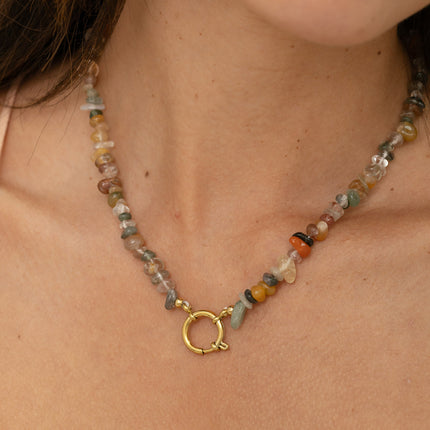 Necklace on a thread - natural stones and buoy clasp