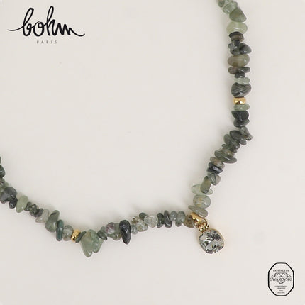 Collier sur fil - pierres naturelles et orné de cristaux de Swarovski® 10mm