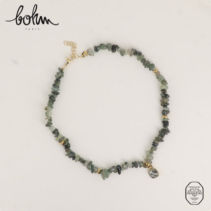 Collier sur fil - pierres naturelles et orné de cristaux de Swarovski® 10mm