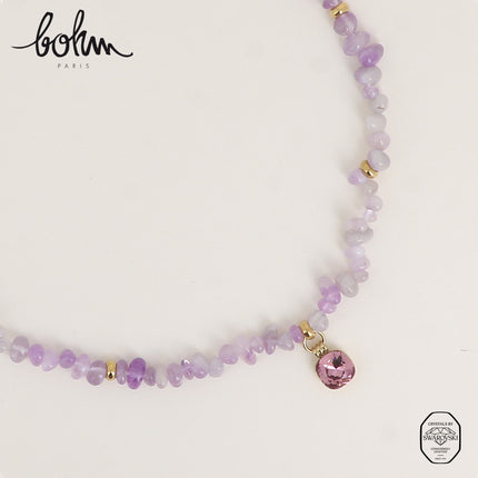 Collier sur fil - pierres naturelles et orné de cristaux de Swarovski® 10mm
