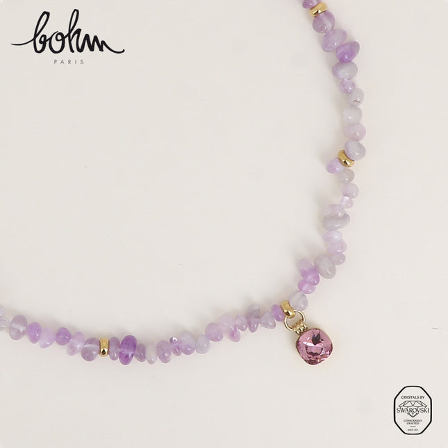 Collier sur fil - pierres naturelles et orné de cristaux de Swarovski® 10mm
