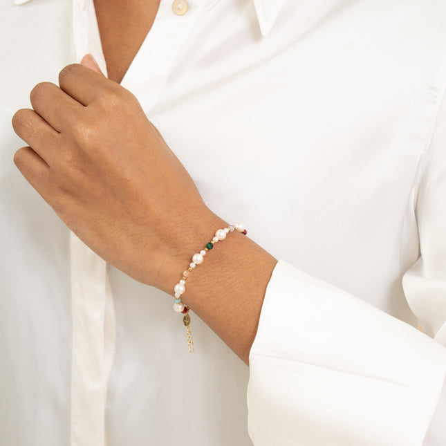 Bracelet sur fil - perles de résine, pierres naturelles et perles en acier inoxydable