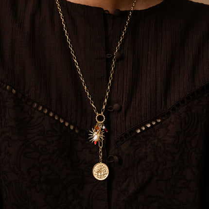 Amelya Y-Necklace - charms (Palm tree, sun, resin beads)