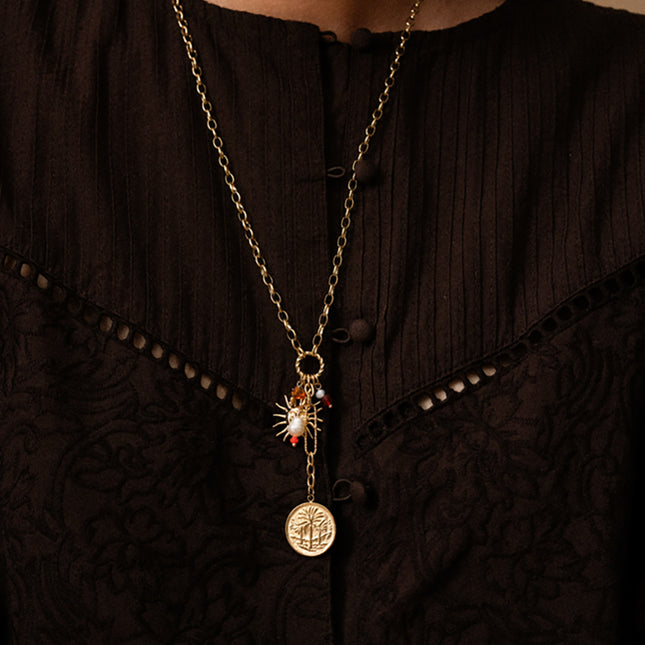 Collier Y Amelya - breloques (Palmier, soleil, perles de résine)
