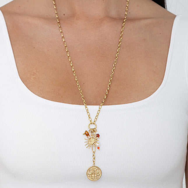Collier Y Amelya - breloques (Palmier, soleil, perles de résine)