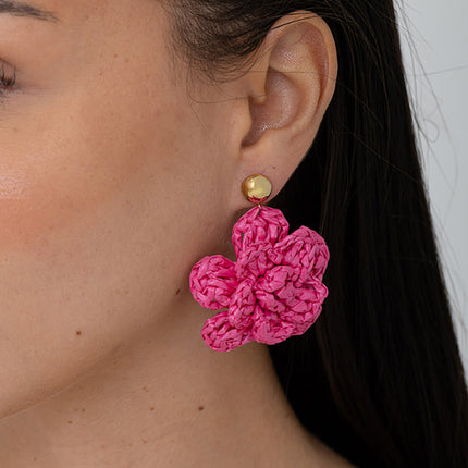 Dangling earrings - synthetic raffia flower