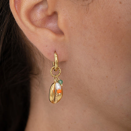 Creole earrings - cowrie shells, freshwater pearls and pearls
