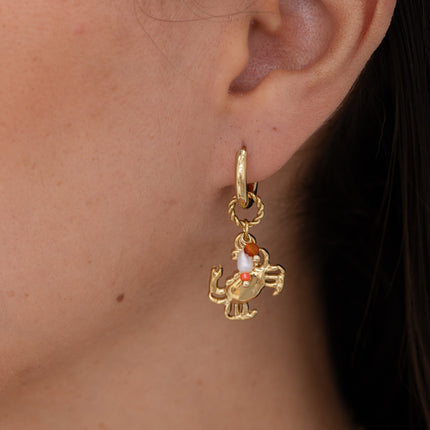 Creole earrings - charms (piece in the shape of coral, crab, natural stones and freshwater pearl)