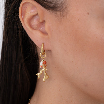 Creole earrings - charms (piece in the shape of coral, crab, natural stones and freshwater pearl)