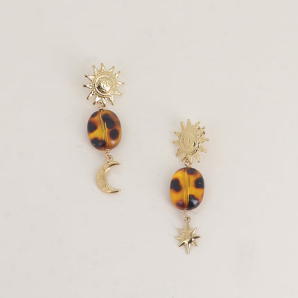 Boucles pendantes - 3 pièces (soleil, lune, étoile et résine)