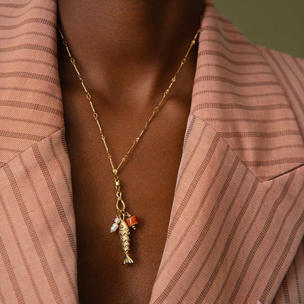 Néréa necklace - charms (fish, freshwater pearls, resin pearl)