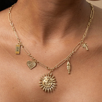 Necklace - charms (sun, heart, LOVE plaque, fish, palm tree)