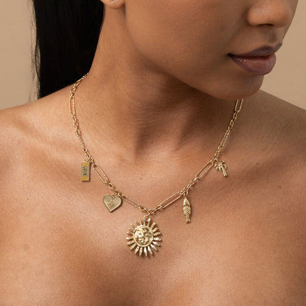 Necklace - charms (sun, heart, LOVE plaque, fish, palm tree)
