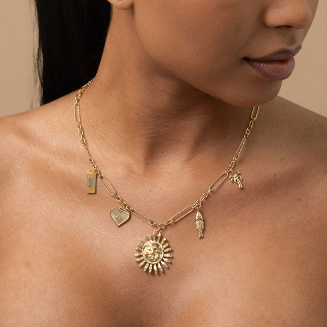 Necklace - charms (sun, heart, LOVE plaque, fish, palm tree)