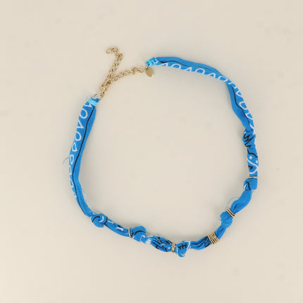 Collier - ruban bandana et anneaux en acier inoxydable