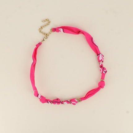 Collier - ruban bandana et anneaux en acier inoxydable