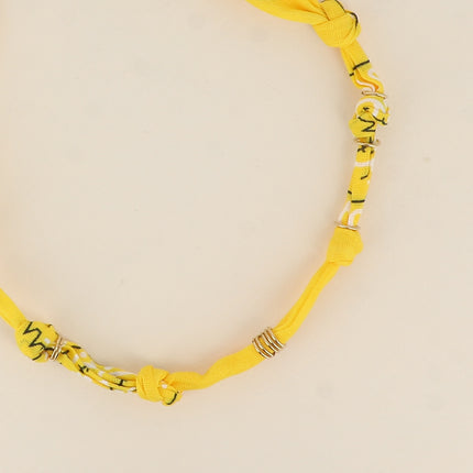 Collier - ruban bandana et anneaux en acier inoxydable
