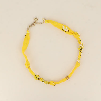 Collier - ruban bandana et anneaux en acier inoxydable
