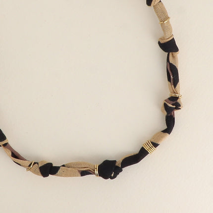 Collier - ruban bandana et anneaux en acier inoxydable