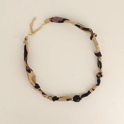 Collier - ruban bandana et anneaux en acier inoxydable
