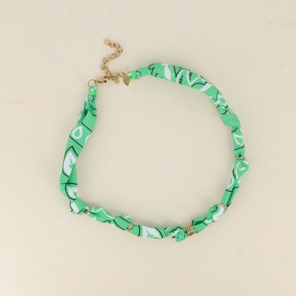 Collier - ruban bandana et anneaux en acier inoxydable