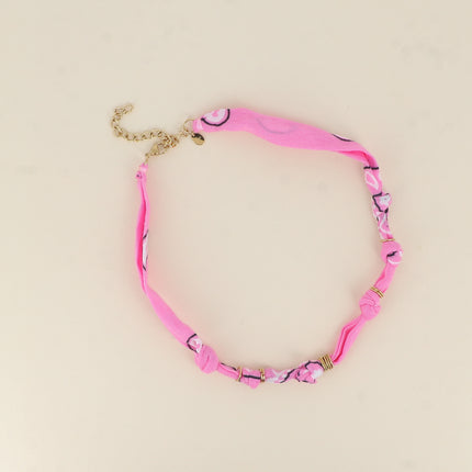 Collier - ruban bandana et anneaux en acier inoxydable