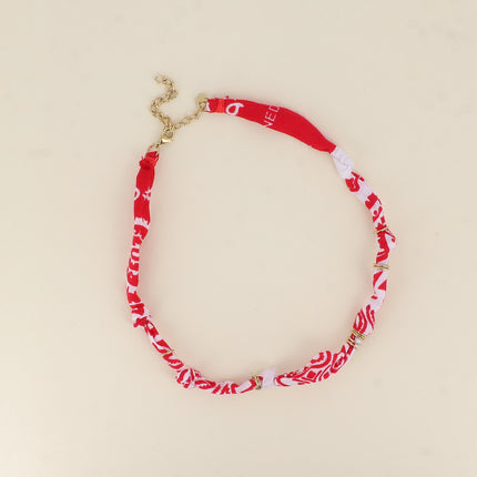 Collier - ruban bandana et anneaux en acier inoxydable