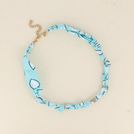 Collier - ruban bandana et anneaux en acier inoxydable