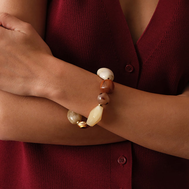 Bracelet élastique Théolys - perles en résine et rondelles en acier inoxydable
