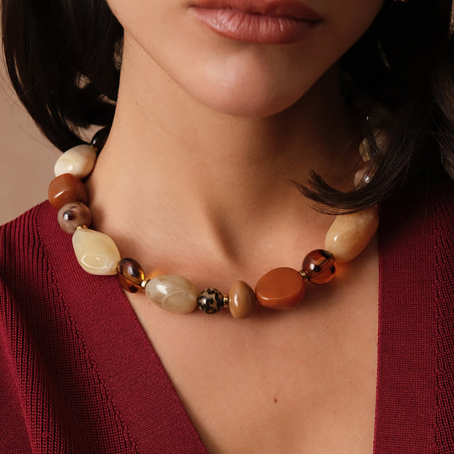 Théolys necklace - on cord, resin beads, leopard