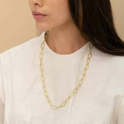 Necklace - mesh with large textured oval rings 60+7CM