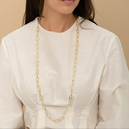 Long necklace - mesh with large textured oval rings 90+7CM