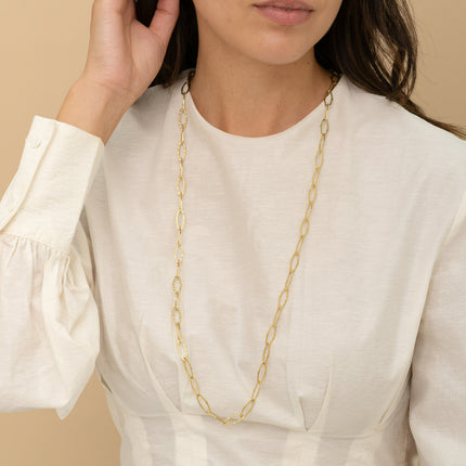 Necklace - mesh with large textured oval rings 90+7CM