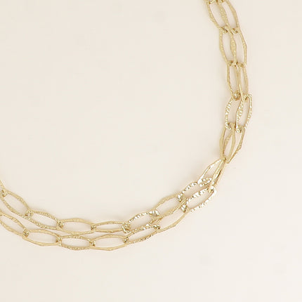 Necklace - mesh with large textured oval rings 90+7CM